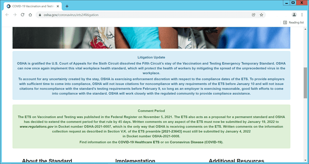 screenshot of OSHA link