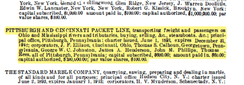 Henderson Brothers 1893 Charter Announcement